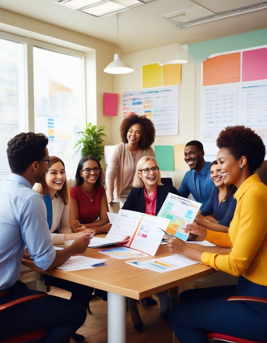 A visually engaging scene depicting a diverse group of people interacting with insurance agents, surrounded by colorful charts and documents illustrating quotes, claims, and coverage options. Include thought bubbles displaying common insurance questions, and a background featuring a well-organized office with friendly vibes. The overall feel should be informative yet approachable. vibrant colors. flat design.